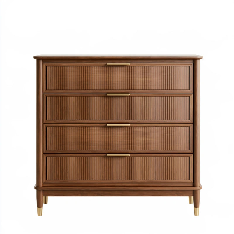 Kommode 120 x 45 x 120 cm Holz Braun mit 4 Schubladen geriffelter Front