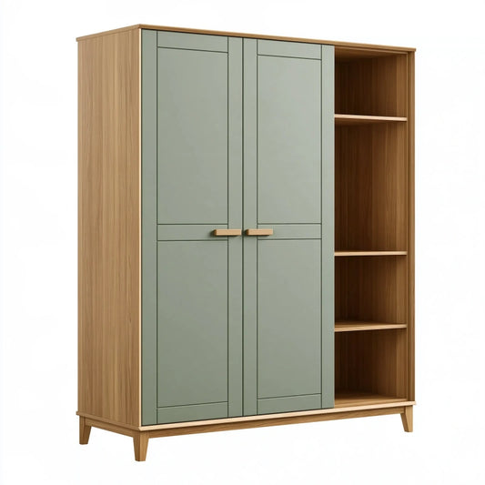 Kleiderschrank 120 x 50 x 190 cm Holz Grün/Natur mit Türen und offenen Fächern