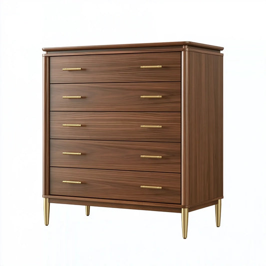 Kommode 100 x 45 x 120 cm in Walnussbraun aus Holzwerkstoff mit fünf Schubladen