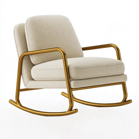 Schaukelstuhl 74 x 90 x 92 cm Stoff Creme Metall Gold gepolstert