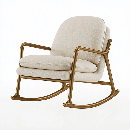 Schaukelstuhl 90 x 70 x 95 cm aus Boucléstoff in Creme mit goldenem Metallgestell