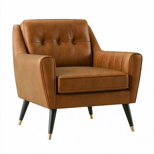 Sessel 90 x 85 x 90 cm in Cognacbraun mit Kunstlederbezug für Wohnzimmer im Retro-Stil