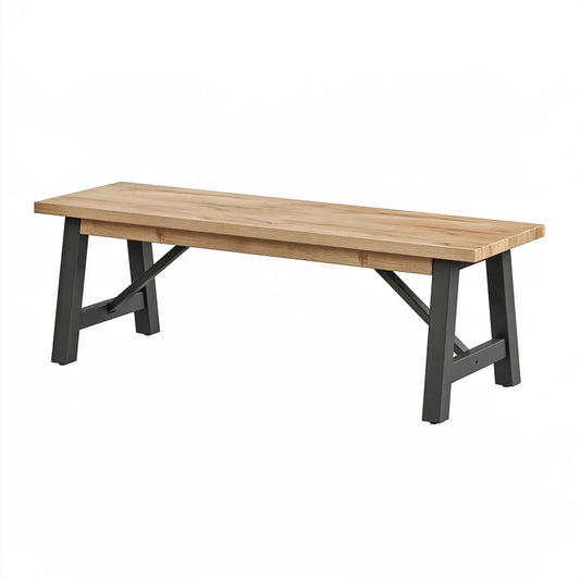 Sitzbank 180 x 40 x 45 cm Holz Natur Schwarz mit Metallgestell im Industriestil