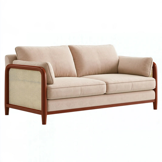 2-Sitzer Sofa 170 x 80 x 78 cm Beige Stoff Holz Geflecht Wohnzimmer Retro