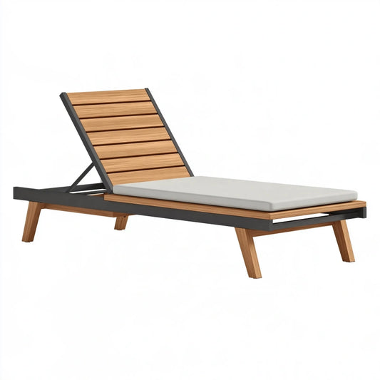 Gartenliege 200 x 70 cm aus Holz mit Metallgestell Grau verstellbar