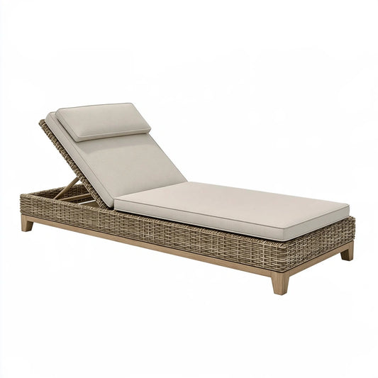 Gartenliege 200 x 70 x 75 cm naturbraun-beige mit Geflecht und verstellbarer Rückenlehne