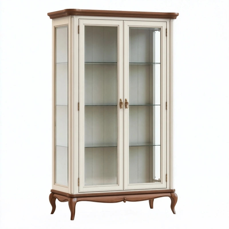 Vitrine 110 x 45 x 190 cm aus Holz und Glas in Cremebraun im klassischen Stil