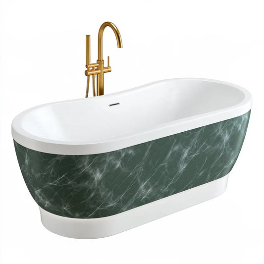 Freistehende Badewanne 170 x 75 x 58 cm aus Acryl Weiss/Dunkelgrün mit Marmoroptik
