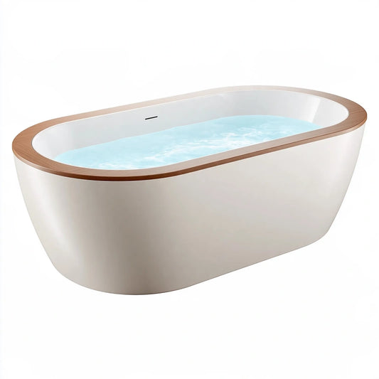 Freistehende Badewanne 170 x 75 x 58 cm Weiss/Holzoptik Acryl oval für Badezimmer