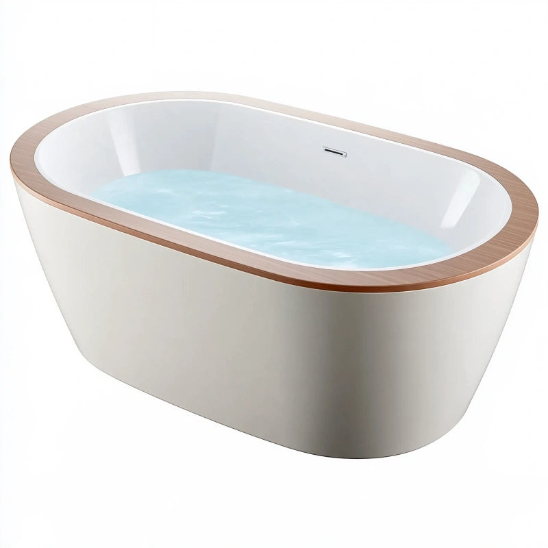 Freistehende Badewanne 170 x 80 x 60 cm Weiss Holzoptik Acryl Oval