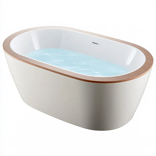Freistehende Badewanne 170 x 80 x 60 cm Weiss Holzoptik Acryl Oval